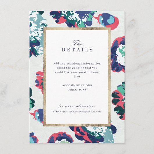 Carte D'accompagnement Détails de mariage floraux abstraits classiques mo (Devant)