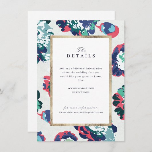 Carte D'accompagnement Détails de mariage floraux abstraits classiques mo (Devant / Derrière)