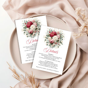 Carte D'accompagnement Détails de mariage floraux bordeaux blush imprimab