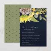 CARTE D'ACCOMPAGNEMENT DÉTAILS DE MARIAGE FLORAUX EUCALYPTUS SOLEIL NAVY (Devant / Derrière)