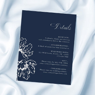 Carte D'accompagnement Détails de mariage floraux français bleu marine