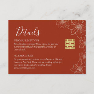 Carte D'accompagnement Détails de mariage floraux modernes rouges boho ch