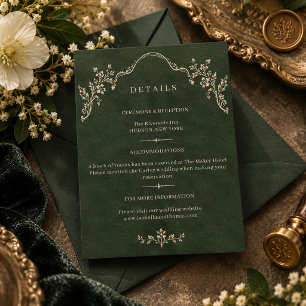 Carte D'accompagnement Détails de mariage floraux ornés de couleur vert f