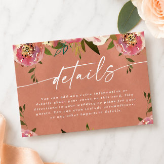 Carte D'accompagnement Détails de mariage floraux rustiques chic en fleur
