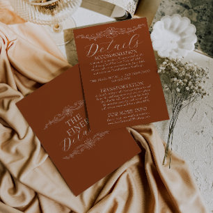 Carte D'accompagnement Détails de mariage floraux Terracotta Orange Brûlé