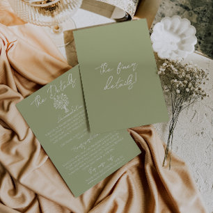 Carte D'accompagnement Détails de mariage floraux verts olive dessinés à