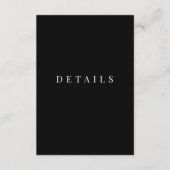 Carte D'accompagnement Détails de mariage formels simples Noir & Blanc (Devant)