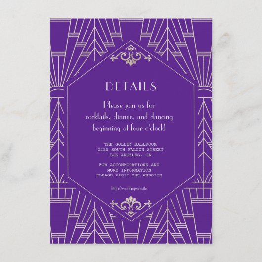 Carte D'accompagnement Détails de mariage Gatsby le Magnifique argent vio (Devant)