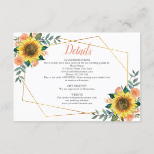 Carte D'accompagnement Détails de mariage géométrique floral tournesol pê