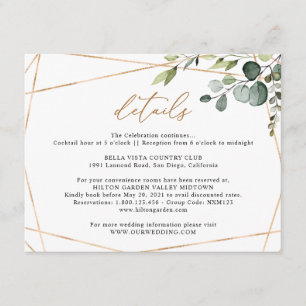 Carte D'accompagnement Détails de mariage géométriques dorés à feuillage 
