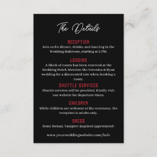 Carte D'accompagnement Détails de mariage gothique floral rouge noir