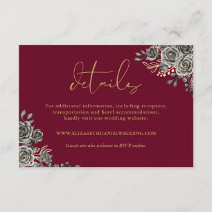 Carte D'accompagnement Détails de mariage gothique Roses florales rouges
