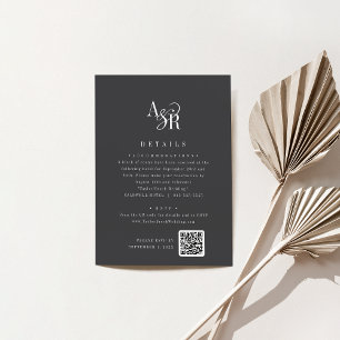 Carte D'accompagnement Détails de mariage gris foncé en monogramme initia