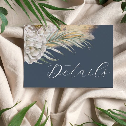 Carte D'accompagnement Détails de mariage herbe de pampas bleu foncé Boho