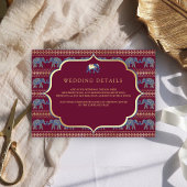 Carte D'accompagnement Détails de mariage indien éléphant bordeaux et or
