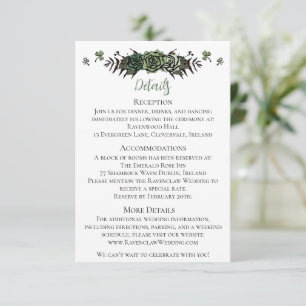 Carte D'accompagnement Détails de mariage irlandais Roses vertes Crânes f