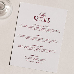Carte D'accompagnement Détails de mariage ivoire et burgundy Old Money 