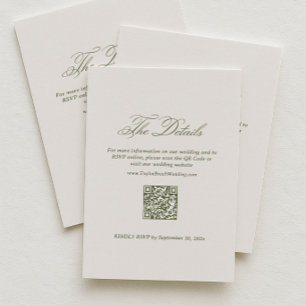 Carte D'accompagnement Détails de mariage Ivoire et Vert Code QR RSVP