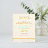 Carte D'accompagnement Détails de mariage jaune beurre de script simple m (Debout devant)