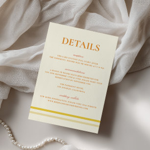 Carte D'accompagnement Détails de mariage jaune beurre de script simple m