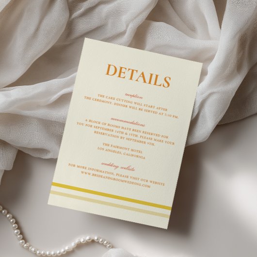 Carte D'accompagnement Détails de mariage jaune beurre de script simple m