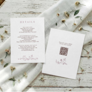 Carte D'accompagnement Détails de mariage mauve floral vintage français