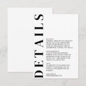 Carte D'accompagnement Détails de mariage minimal (Devant / Derrière)