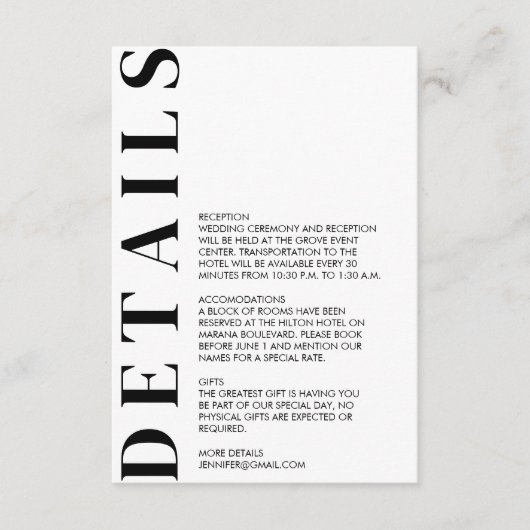 Carte D'accompagnement Détails de mariage minimal (Devant)