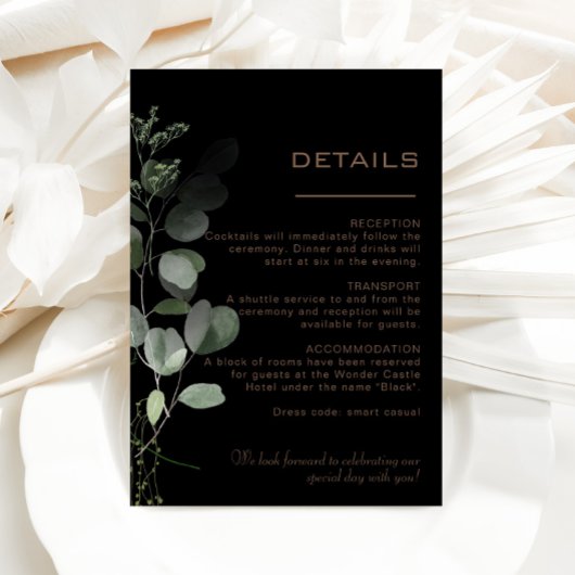 Carte D'accompagnement Détails de mariage minimal au eucalyptus formel no