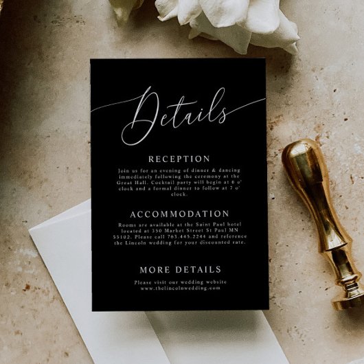 Carte D'accompagnement Détails de mariage minimal noir