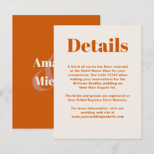 Carte D'accompagnement Détails de mariage minimaliste moderne à l'orange