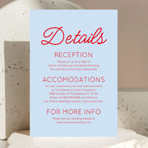 Carte D'accompagnement Détails de mariage minimaliste moderne bleu rouge