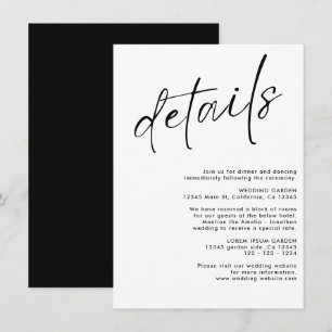 Carte D'accompagnement Détails de mariage minimaliste moderne noir et bla