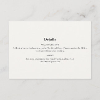 Carte D'accompagnement Détails de mariage minimaliste moderne noir et bla