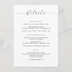Carte D'accompagnement Détails de mariage minimalistes élégants et simple