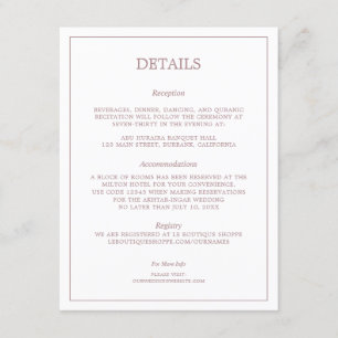 Carte D'accompagnement Détails de mariage minimalistes en or rose incluse