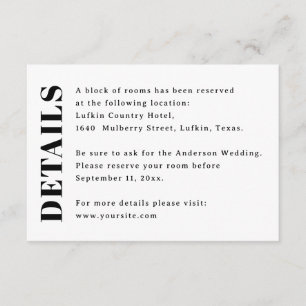 Carte D'accompagnement Détails de mariage minimalistes Hôtel et héberge