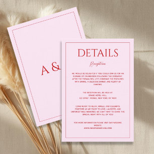 Carte D'accompagnement Détails de mariage minimalistes rose rouge moderne