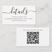 Carte D'accompagnement Détails de mariage minimaux + Code QR | Script sim (Devant / Derrière)