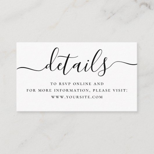 Carte D'accompagnement Détails de mariage minimaux + Code QR | Script sim (Devant)