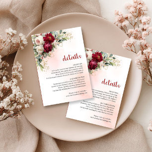 Carte D'accompagnement Détails de mariage moderne en floral blanc Bourgog