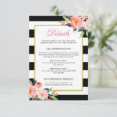 Carte D'accompagnement Détails de mariage Moderne Floral Noir Blanc Rayur (Debout devant)