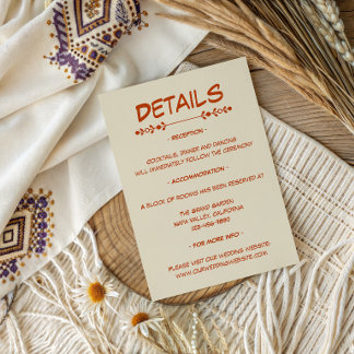 Carte D'accompagnement Détails de mariage moderne orange brûlé