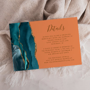 Carte D'accompagnement Détails de mariage moderne sarcelle or agate manda
