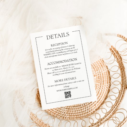Carte D'accompagnement Détails de mariage moderne simple