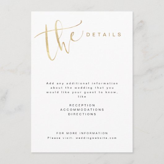 Carte D'accompagnement Détails de mariage moderne simple avec écriture en (Devant)