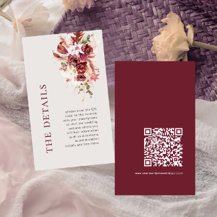 Carte D'accompagnement Détails de mariage modernes en Bourgogne et rose b