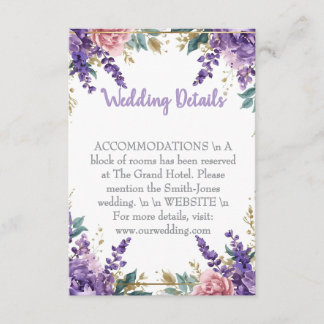Carte D'accompagnement 👉 Détails de mariage modernes violets Wisteria Or