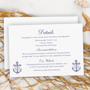 Carte D'accompagnement Détails de mariage nautique bleu marine ancre