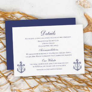 Carte D'accompagnement Détails de mariage nautique bleu marine avec ancre